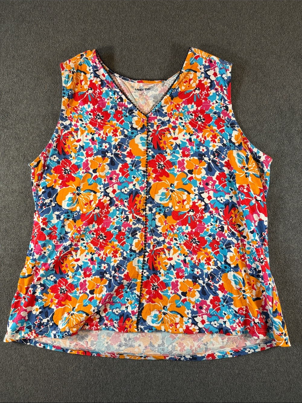 Lands' End Sleeveless V-Neck Floral Tank - Red, Orange, Blue, Pink, White